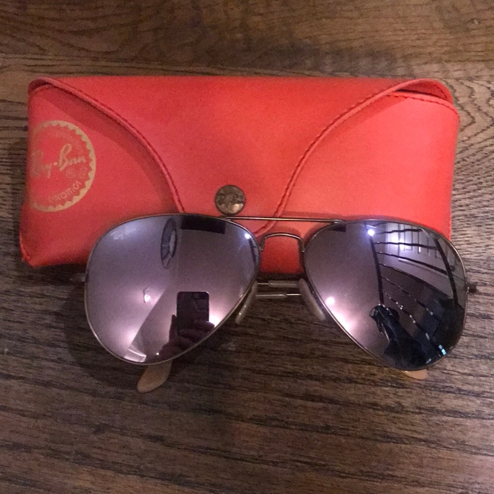 Purple reflective aviator Ray Bans